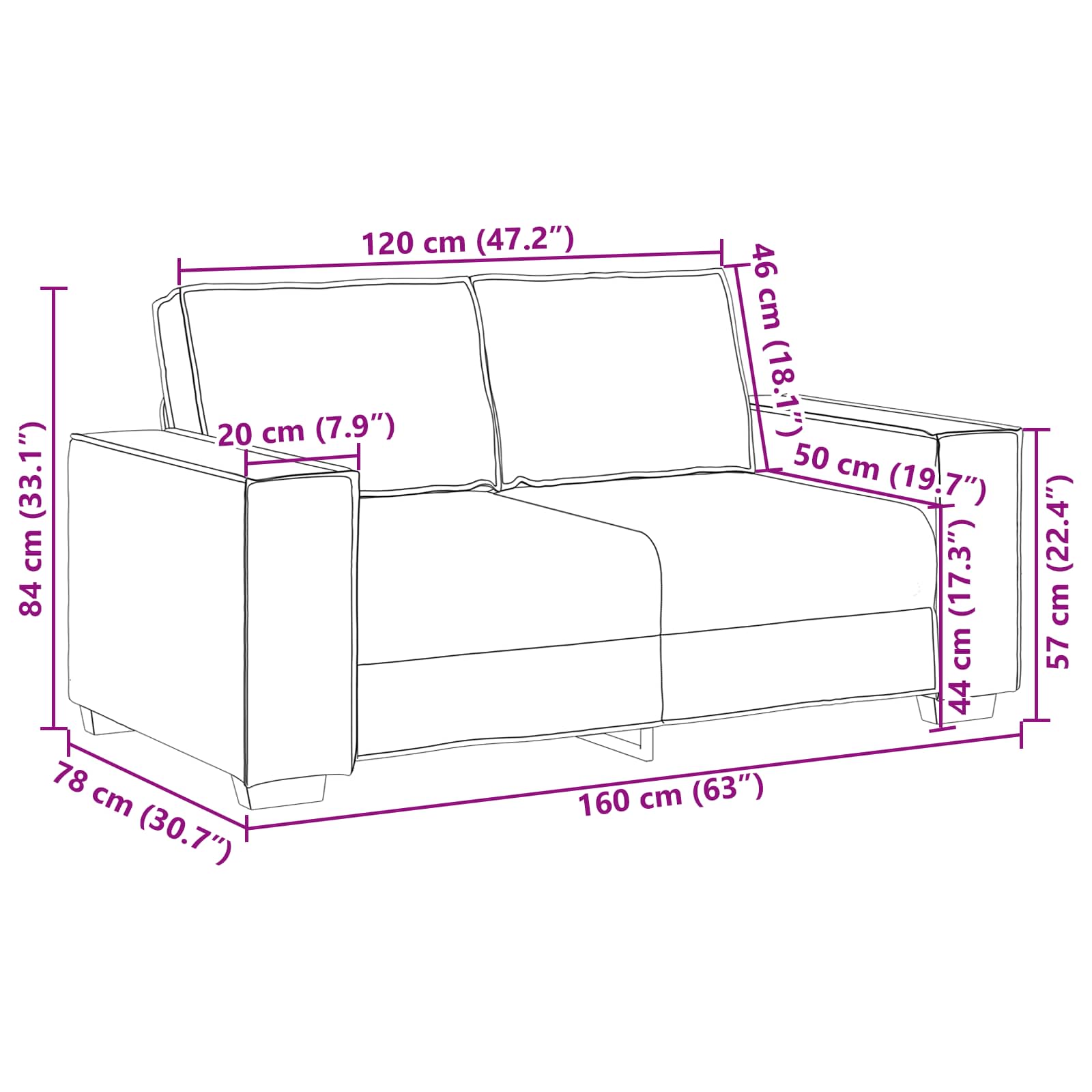 Divano a due posti Bianco 160 cm Pelle Sintetica | homemem39