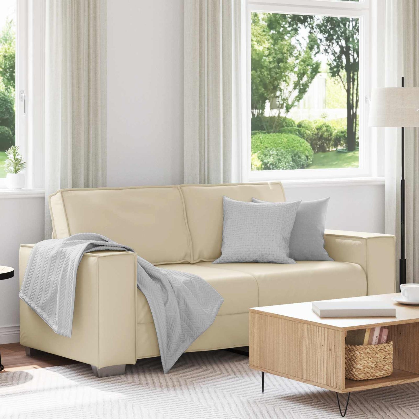 Divano a due posti Crema 180 cm Pelle Sintetica | homemem39