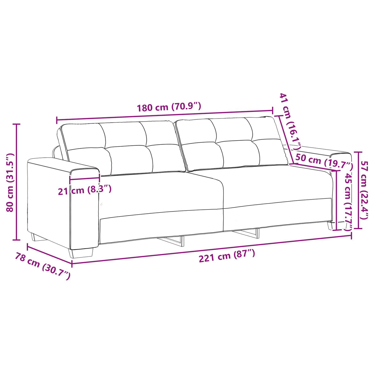 Divano 3-Persone Talpa 220 cm Tessuto | homemem39