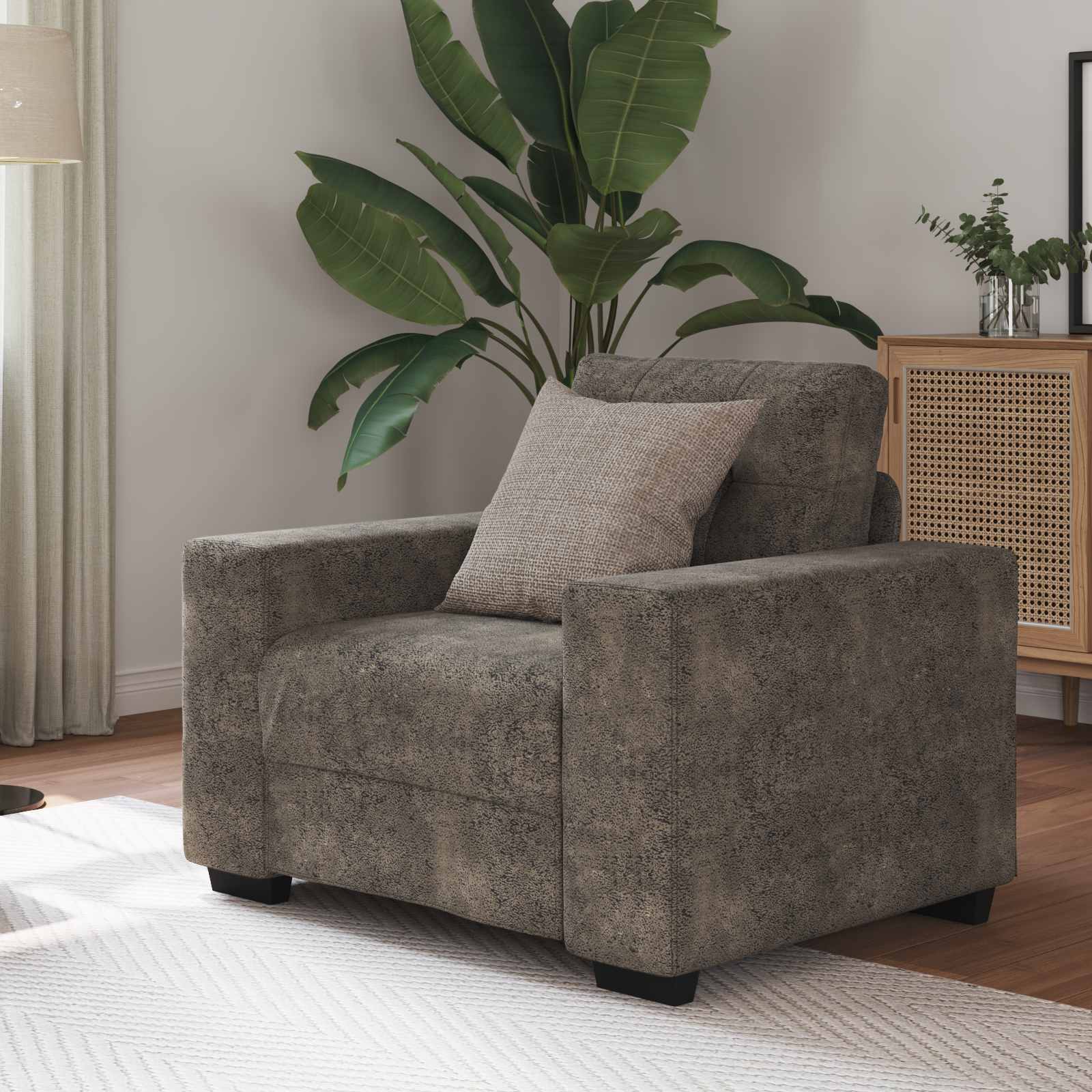 Poltrona Sofa Grigio scuro 100 cm Pelle Scamosciata Sintetica | homemem39