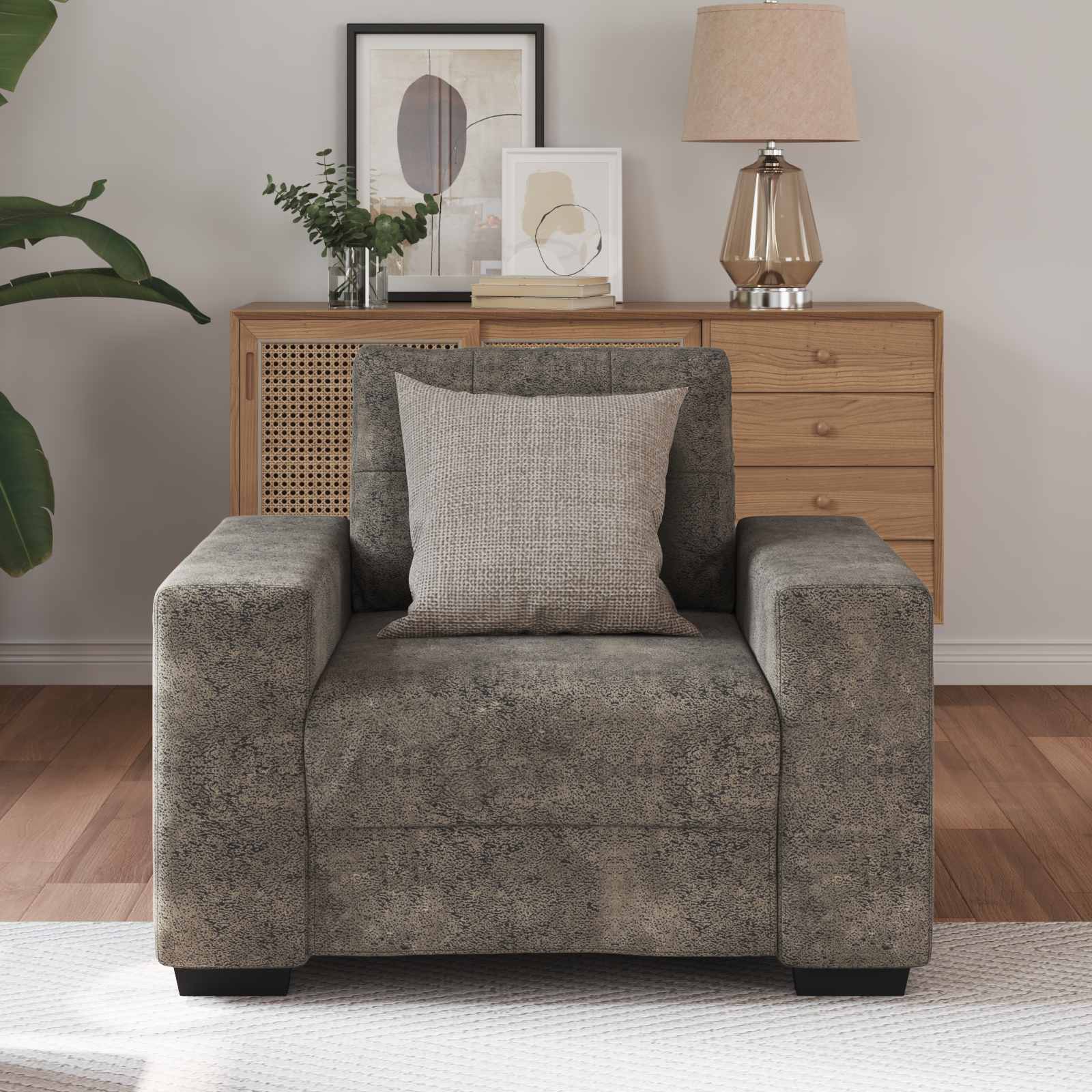 Poltrona Sofa Grigio scuro 100 cm Pelle Scamosciata Sintetica | homemem39