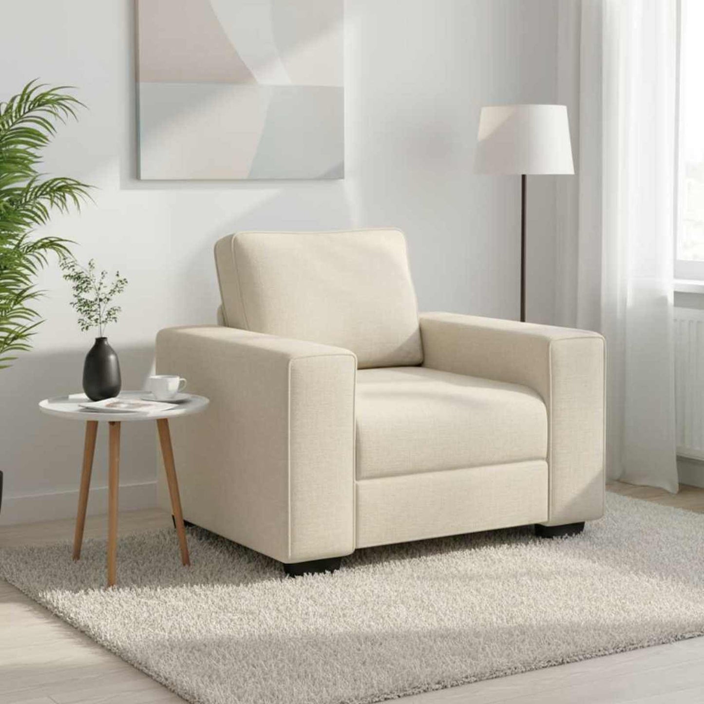 Poltrona Sofa Beige 100 cm Tessuto misto lino | homemem39