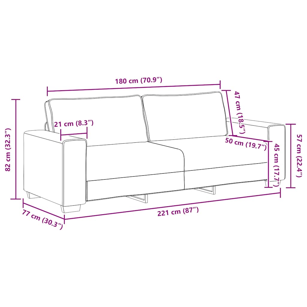 Divano a 3 Posti Grigio Chiaro 220x77x82 cm in Tessuto | homemem39