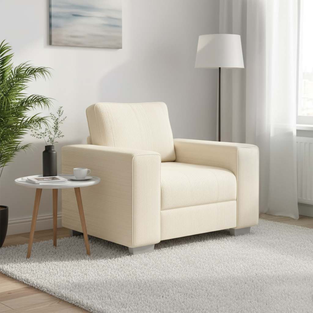Divano Sedia Crema 100x77x82 cm Tessuto di Velluto a Coste | homemem39