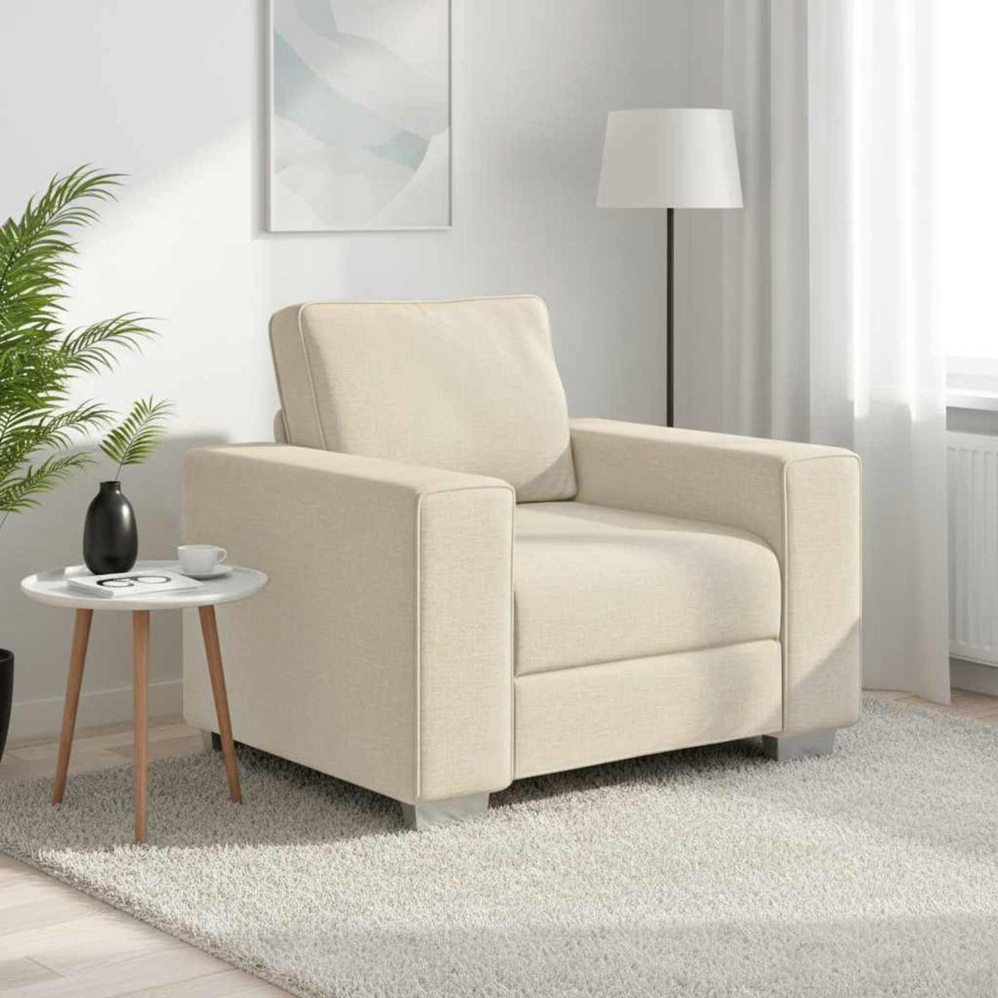 Poltrona Sofa Beige 100 cm Tessuto misto lino