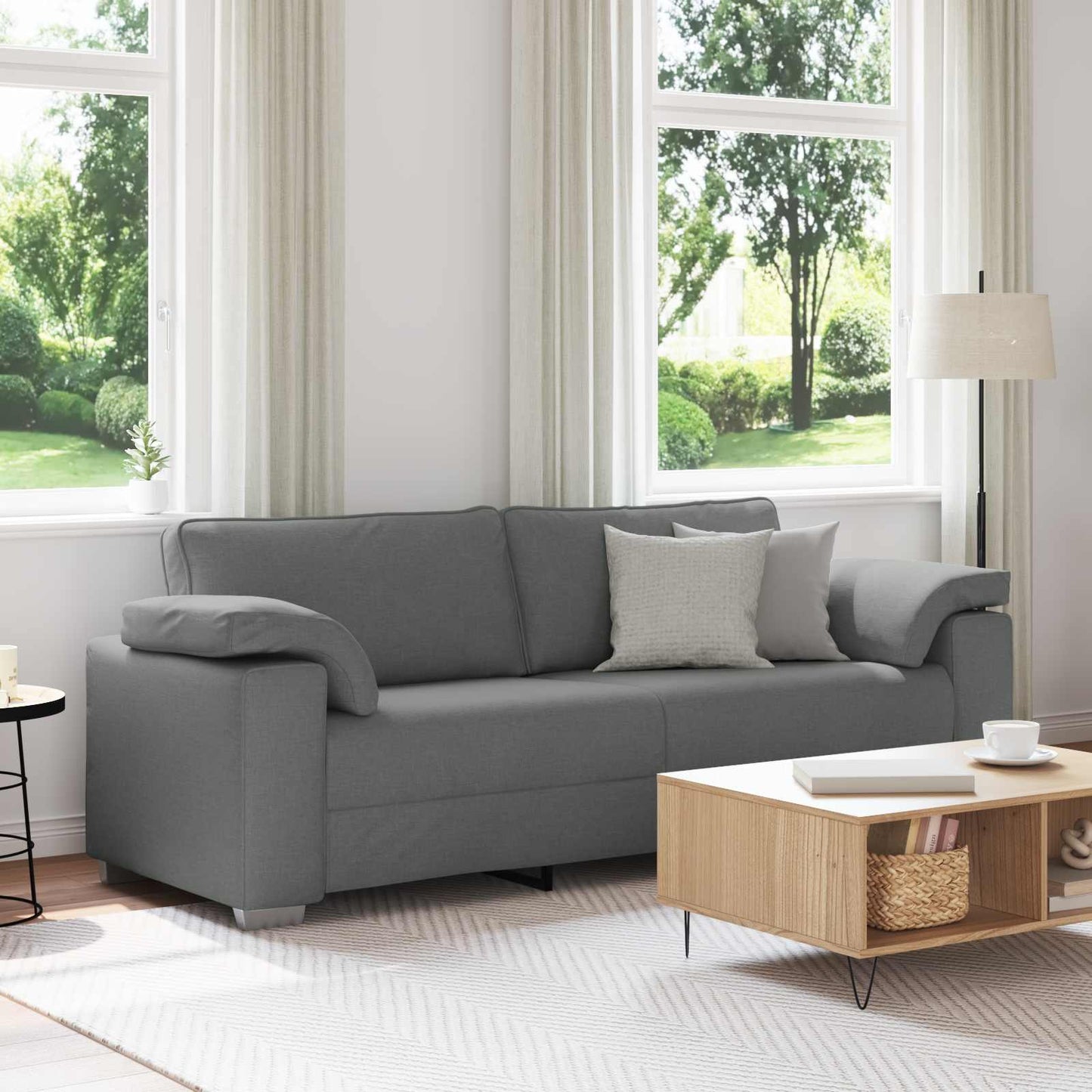 Divano 3-Persone Grigio scuro 220 cm Tessuto | homemem39