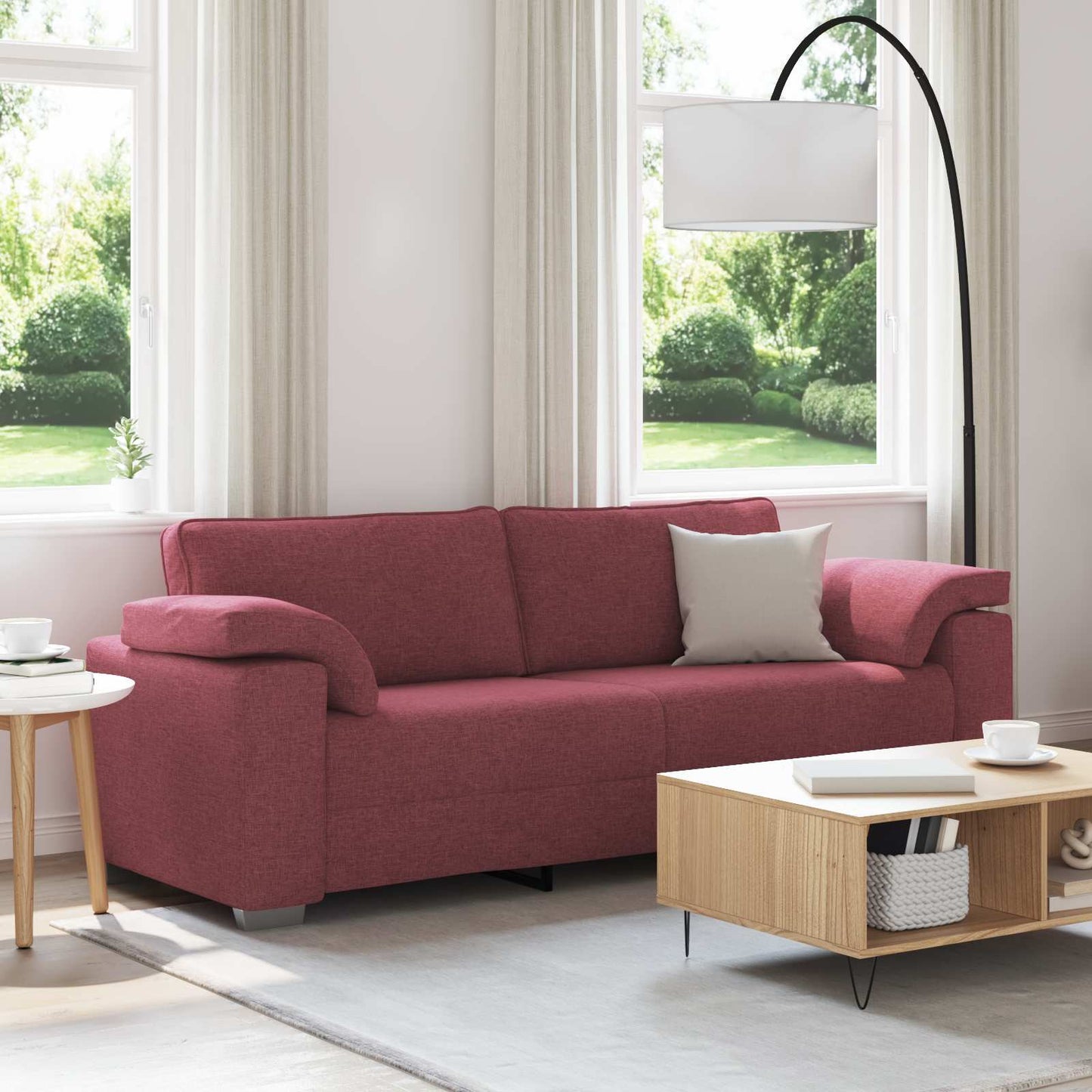 Divano 3-Persone Rosso Vino 220 cm Tessuto