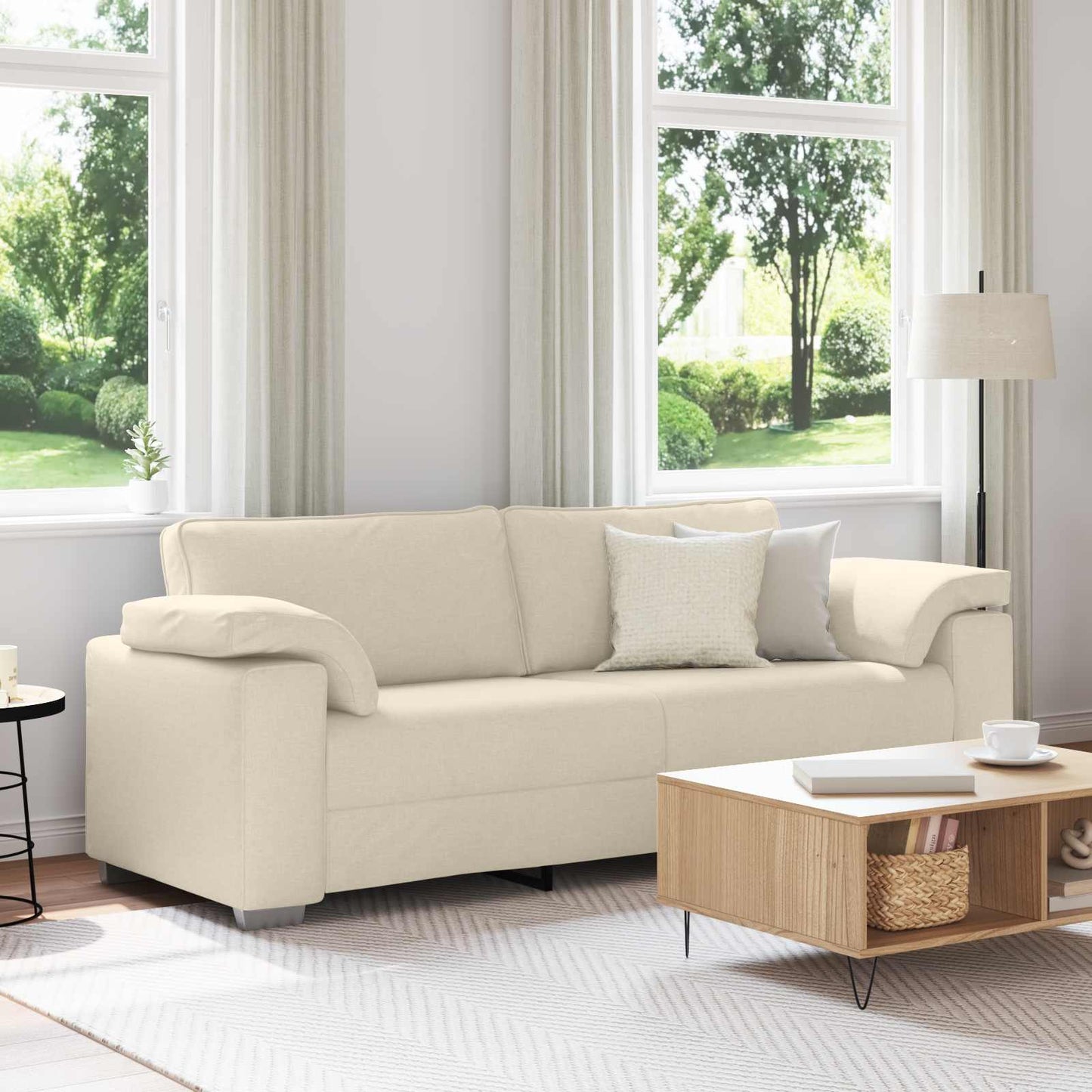 Divano 3-Persone Beige 220 cm Tessuto misto lino | homemem39