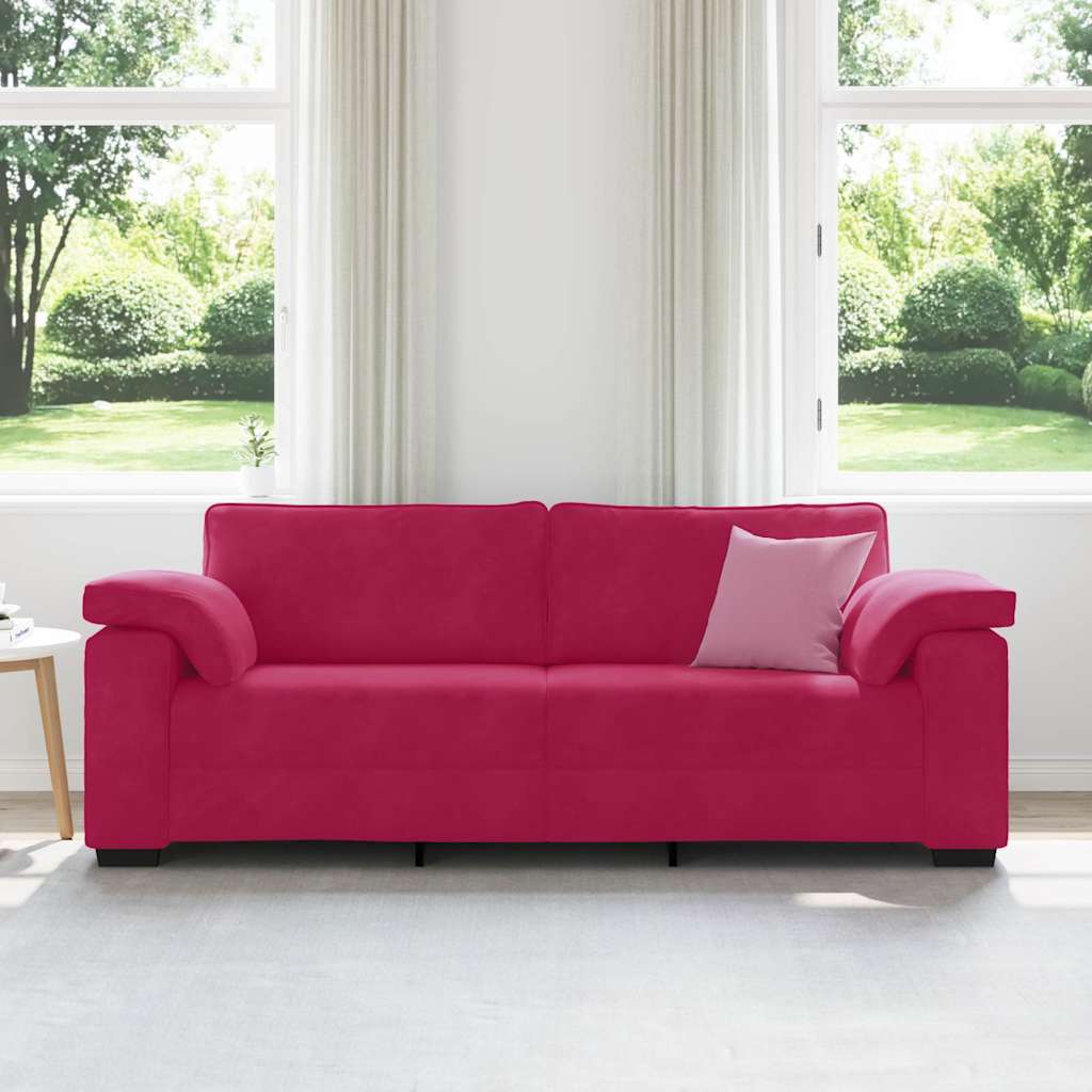 Divano a 3 Posti Rosso Vino 220x77x82 cm in Velluto | homemem39