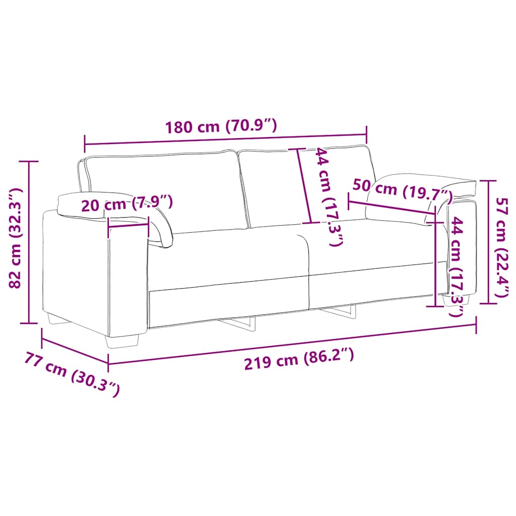 Divano a 3 Posti Rosso Vino 220x77x82 cm in Velluto | homemem39