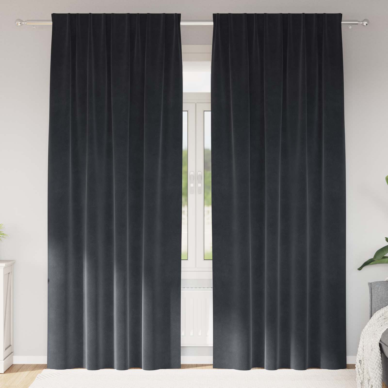 Tende oscuranti 2 pcs Grigio scuro 140 x 225 cm Velluto | homemem39