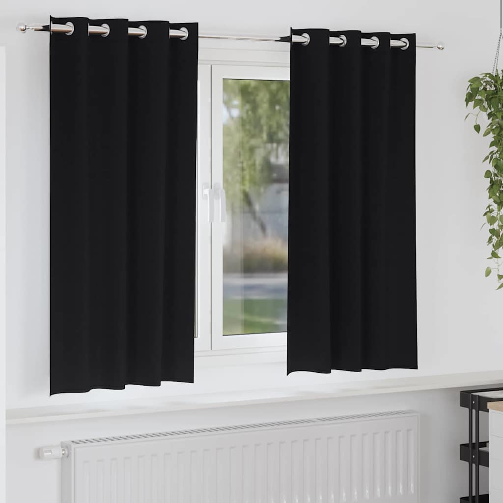 Tende Blackout con Anelli 2 pcs Nero 175 x 140 cm Poliestere | homemem39