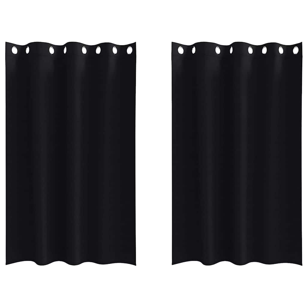Tende Blackout con Anelli 2 pcs Nero 175 x 140 cm Poliestere | homemem39