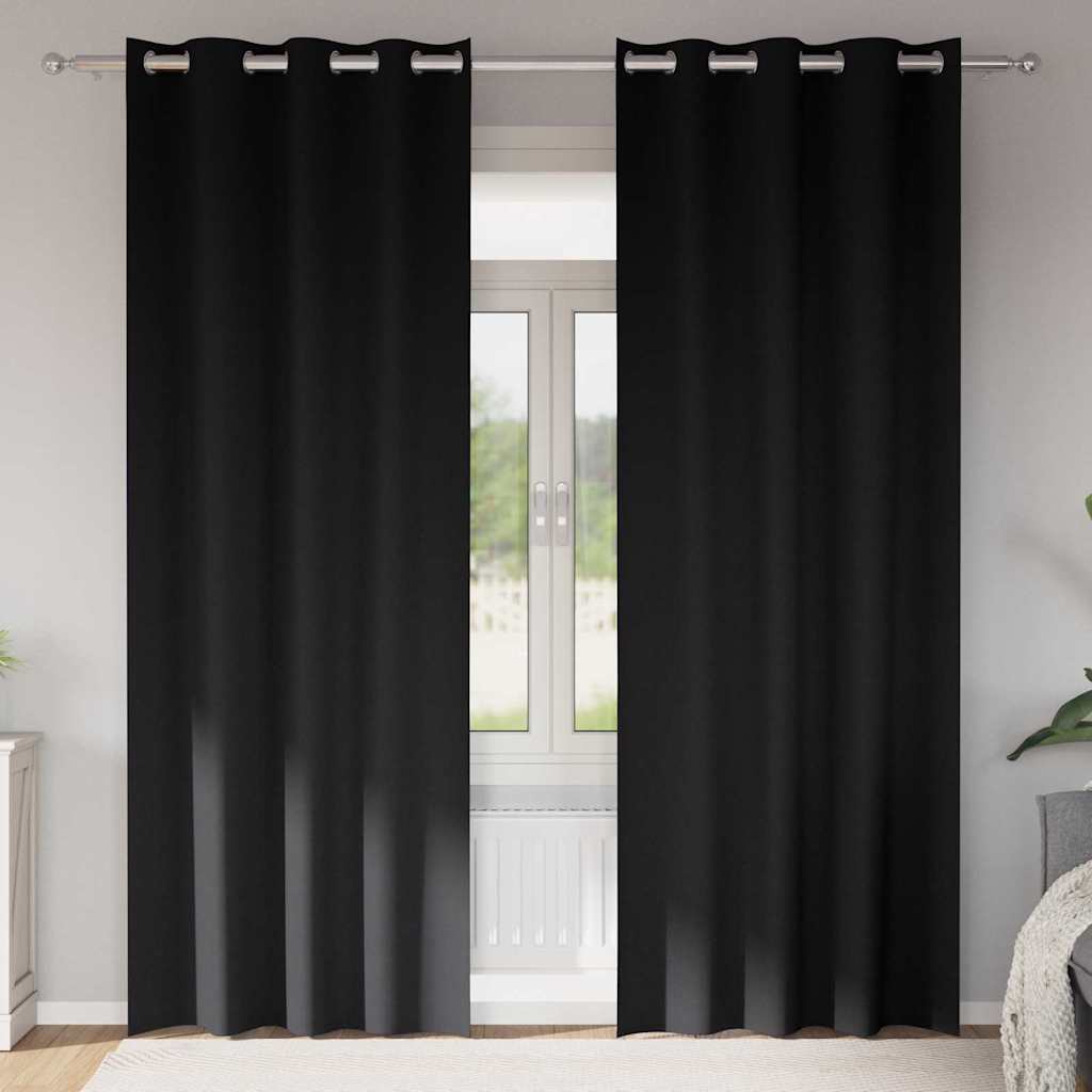 Tende Blackout con Anelli 2 pcs Nero 225 x 140 cm Poliestere | homemem39