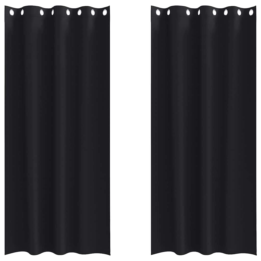 Tende Blackout con Anelli 2 pcs Nero 225 x 140 cm Poliestere | homemem39