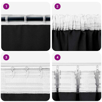 Tende Blackout con Anelli 2 pcs Nero 175 x 140 cm Poliestere | homemem39