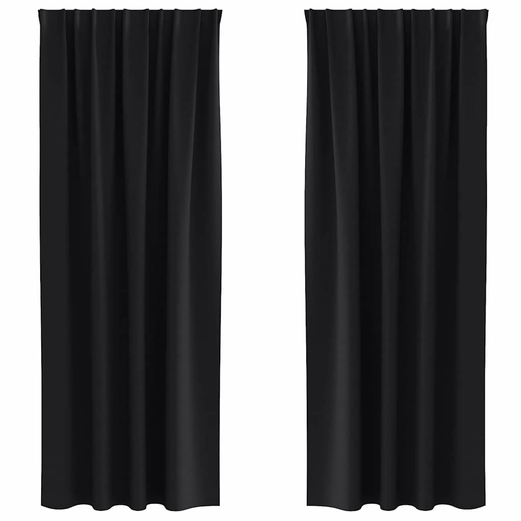 Tende Blackout con Anelli 2 pcs Nero 225 x 140 cm Poliestere | homemem39