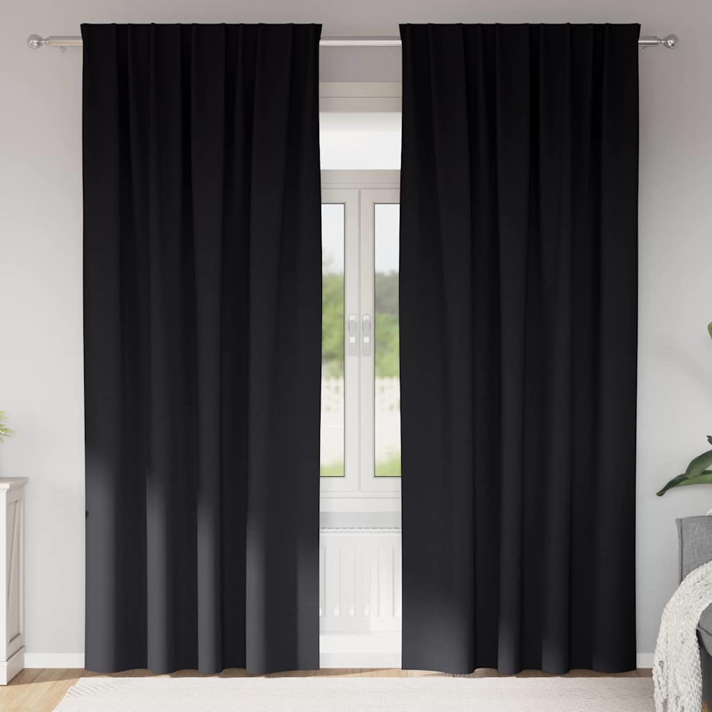 Tende Blackout con Anelli 2 pcs Nero 245 x 140 cm Poliestere | homemem39