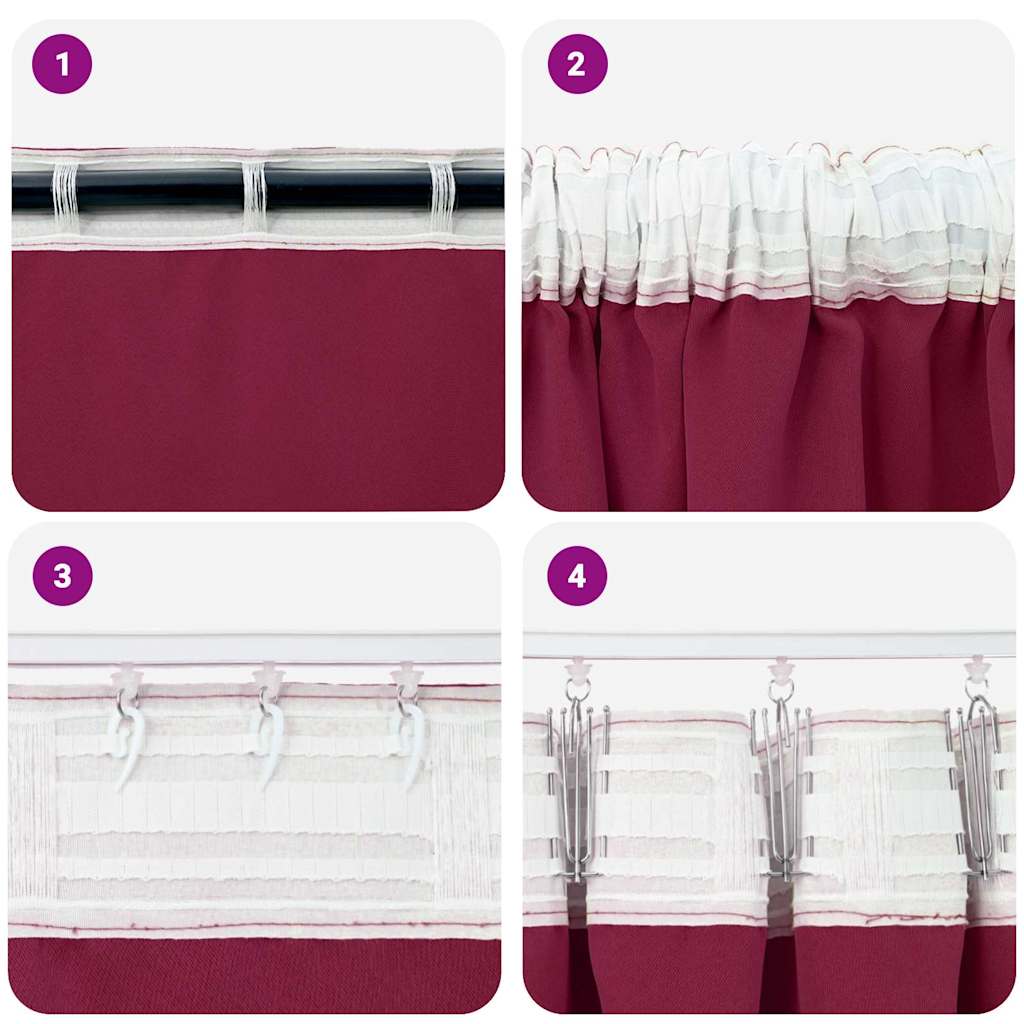 Tende Blackout con Anelli 2 pcs Rosso Vino 225 x 140 cm | homemem39