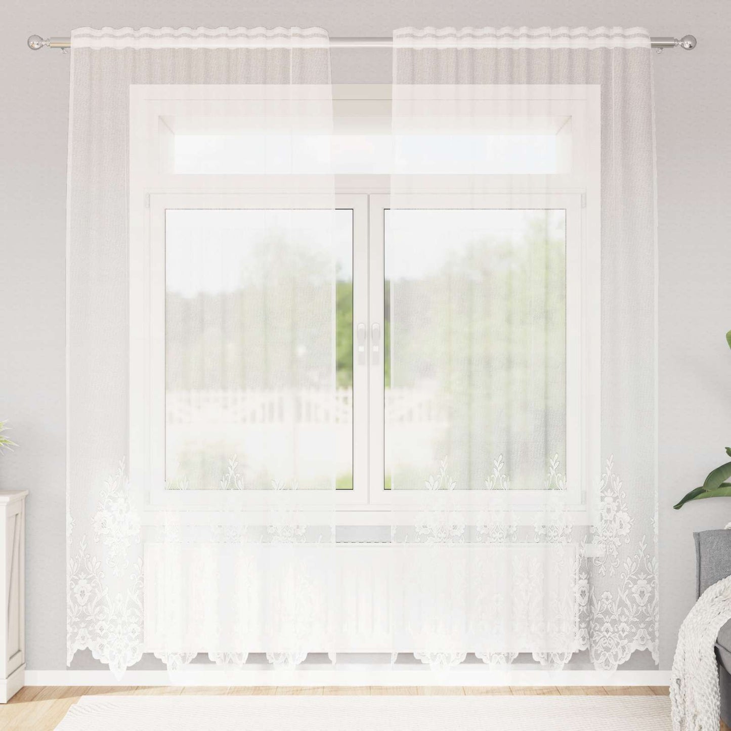 Tenda in Pizzo con tende Floreale Bianco 245x150cm Poliestere | homemem39