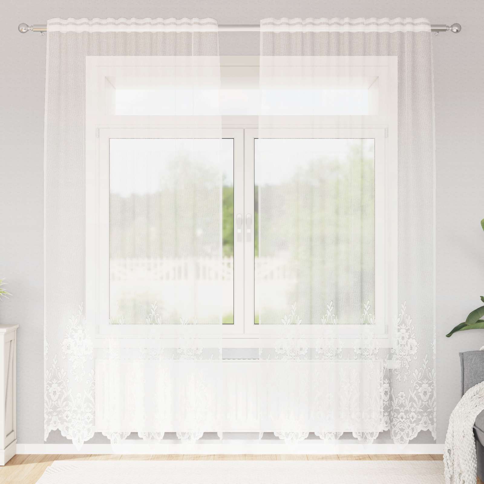 Tenda in Pizzo con tende Floreale Bianco 245x150cm Poliestere | homemem39