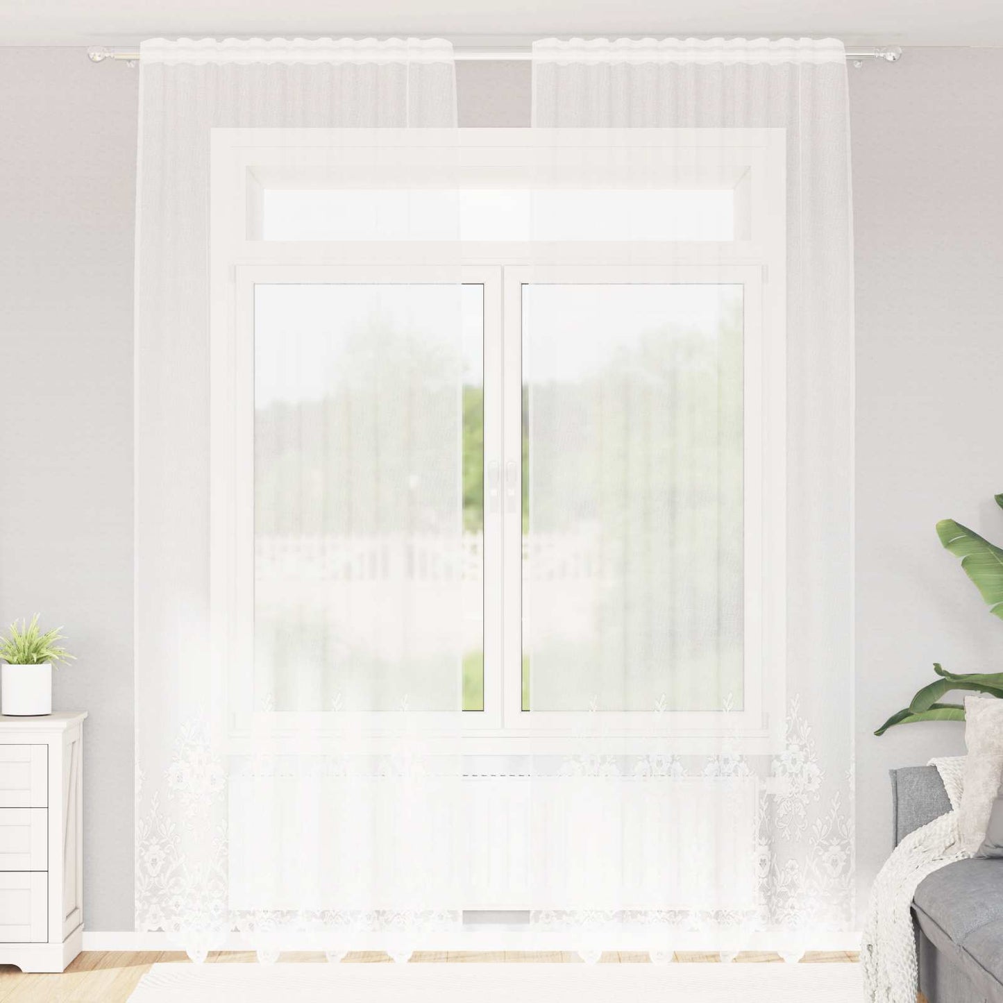 Tenda in Pizzo con tende Bianco 260 x 150 cm Poliestere | homemem39