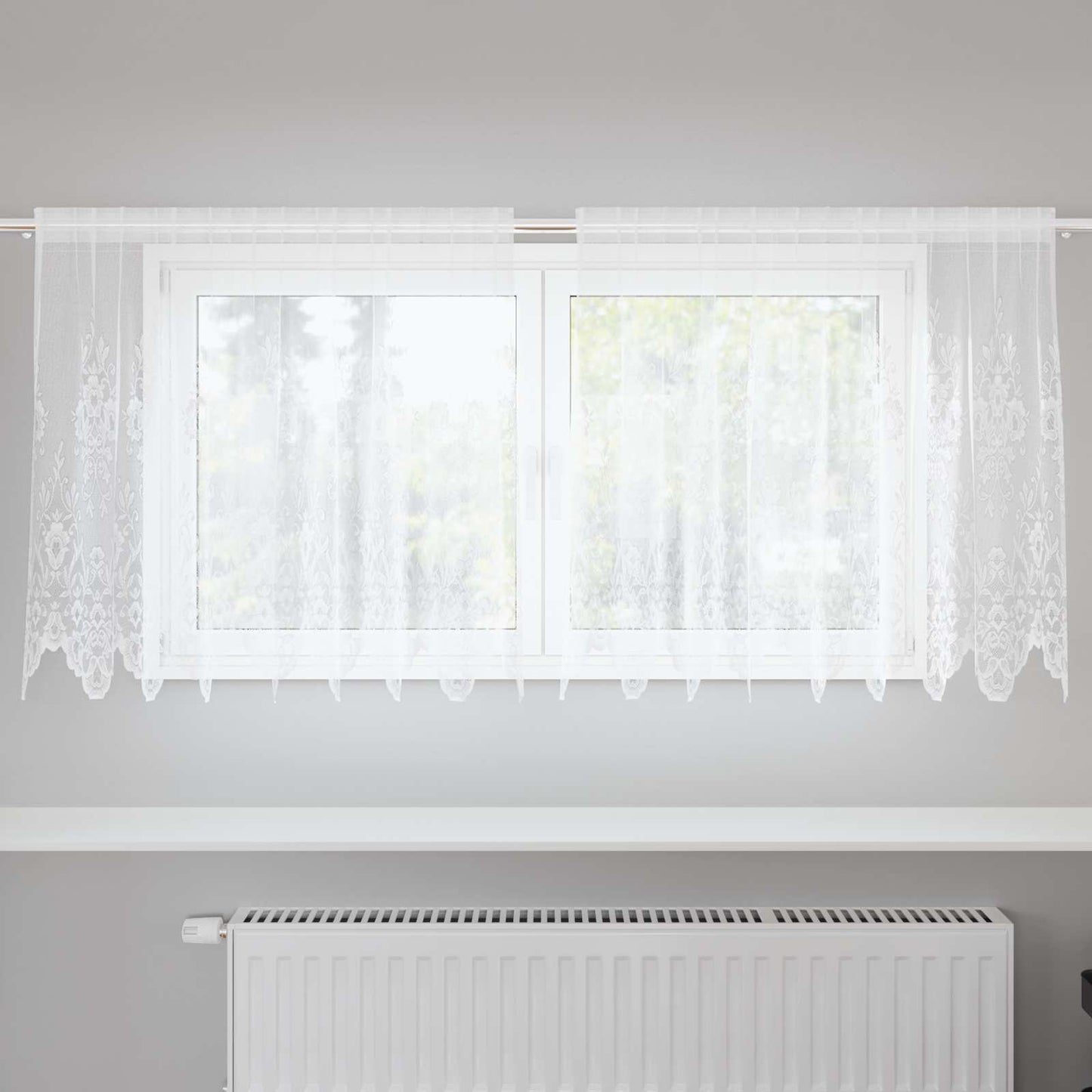 Tenda in Pizzo con tende Floreale Bianco 80 x 200 cm Poliestere | homemem39