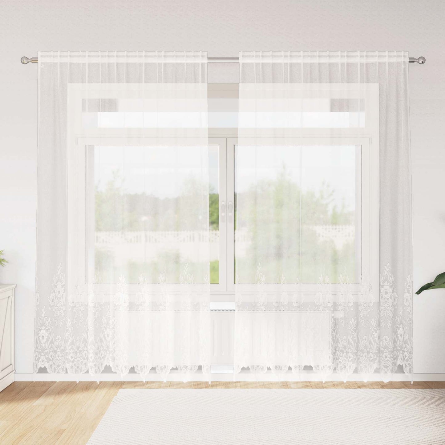 Tenda in Pizzo con tende Bianco 245 x 200 cm Poliestere