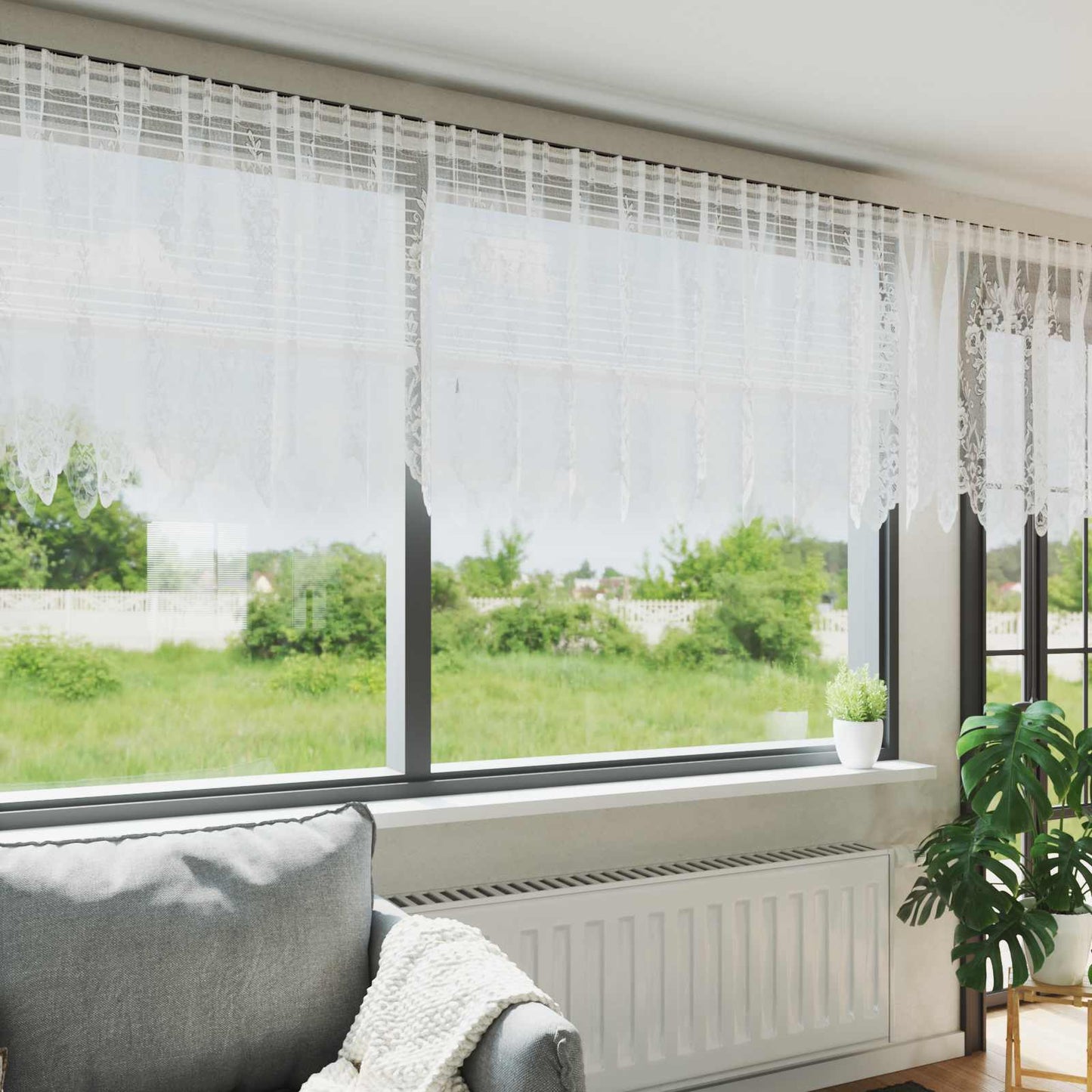 Tenda in Pizzo con tende Bianco 120 x 750 cm Poliestere | homemem39