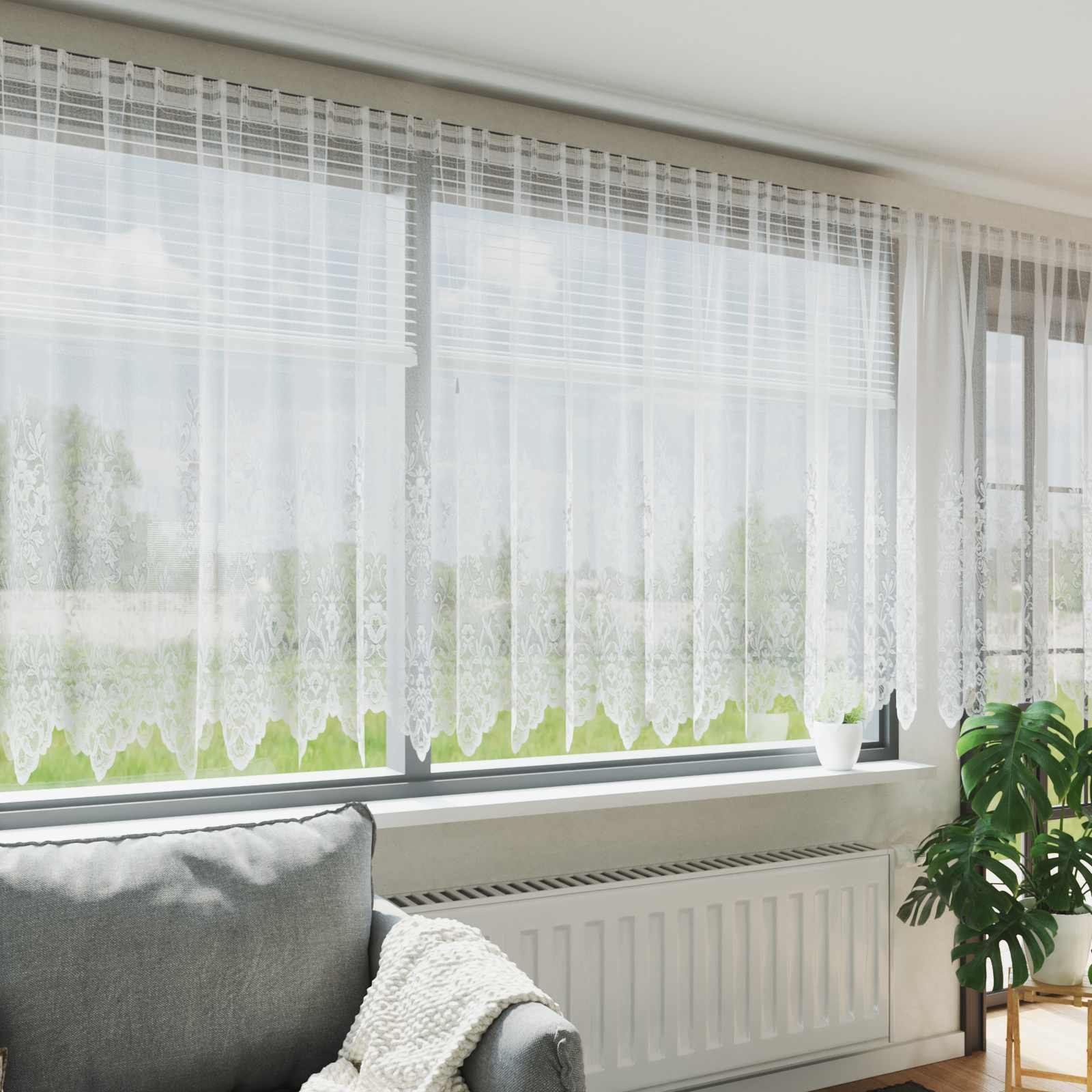 Tenda in Pizzo con tende Bianco 140 x 1200 cm Poliestere | homemem39