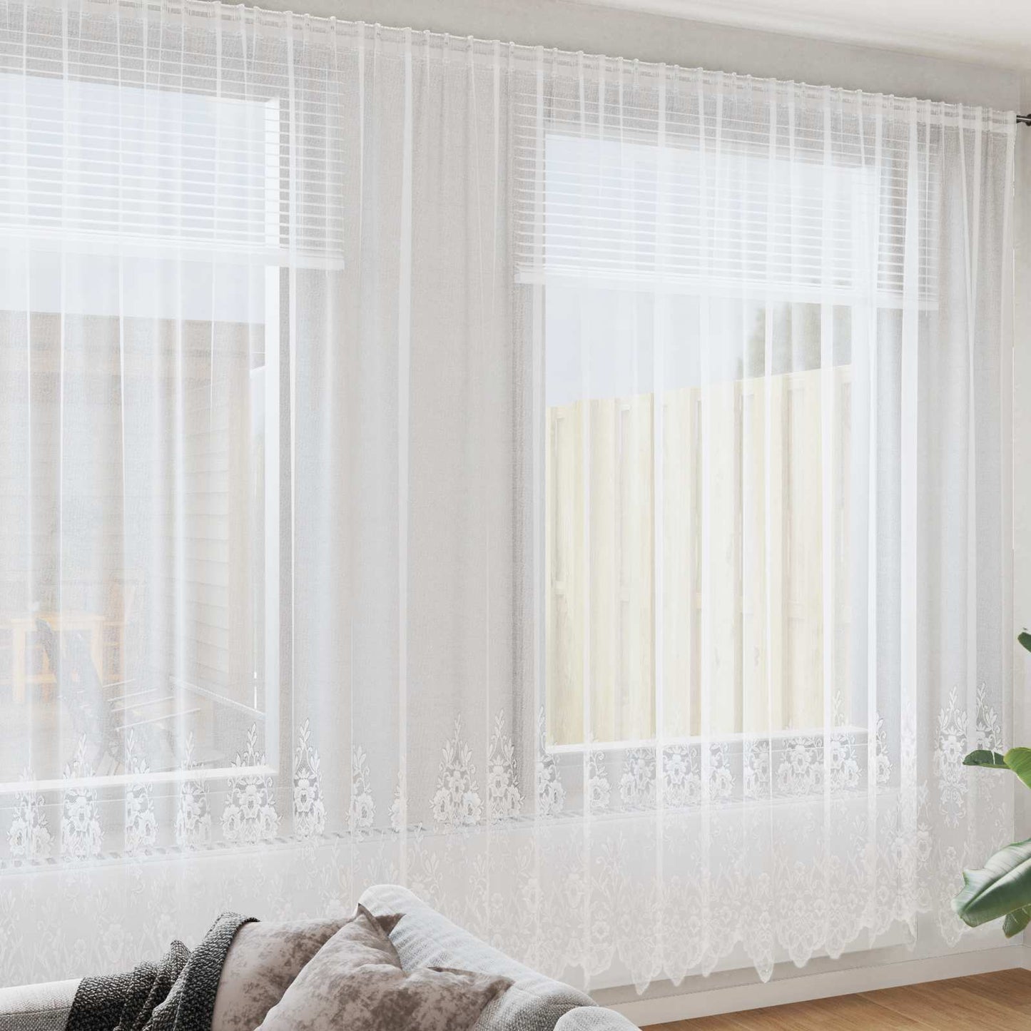 Tenda in Pizzo con tende Bianco 300 x 1200 cm Poliestere