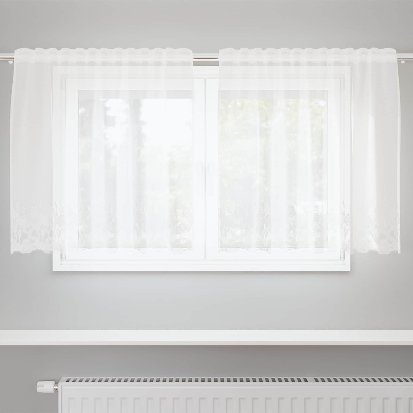 Tenda in Pizzo con tende Floreale Bianco 80 x 150 cm Poliestere | homemem39