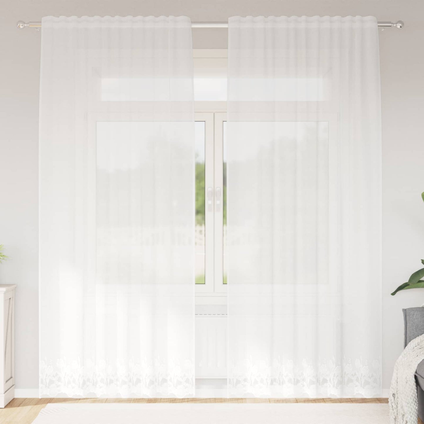 Tenda in Pizzo con tende Bianco 240 x 150 cm Poliestere | homemem39