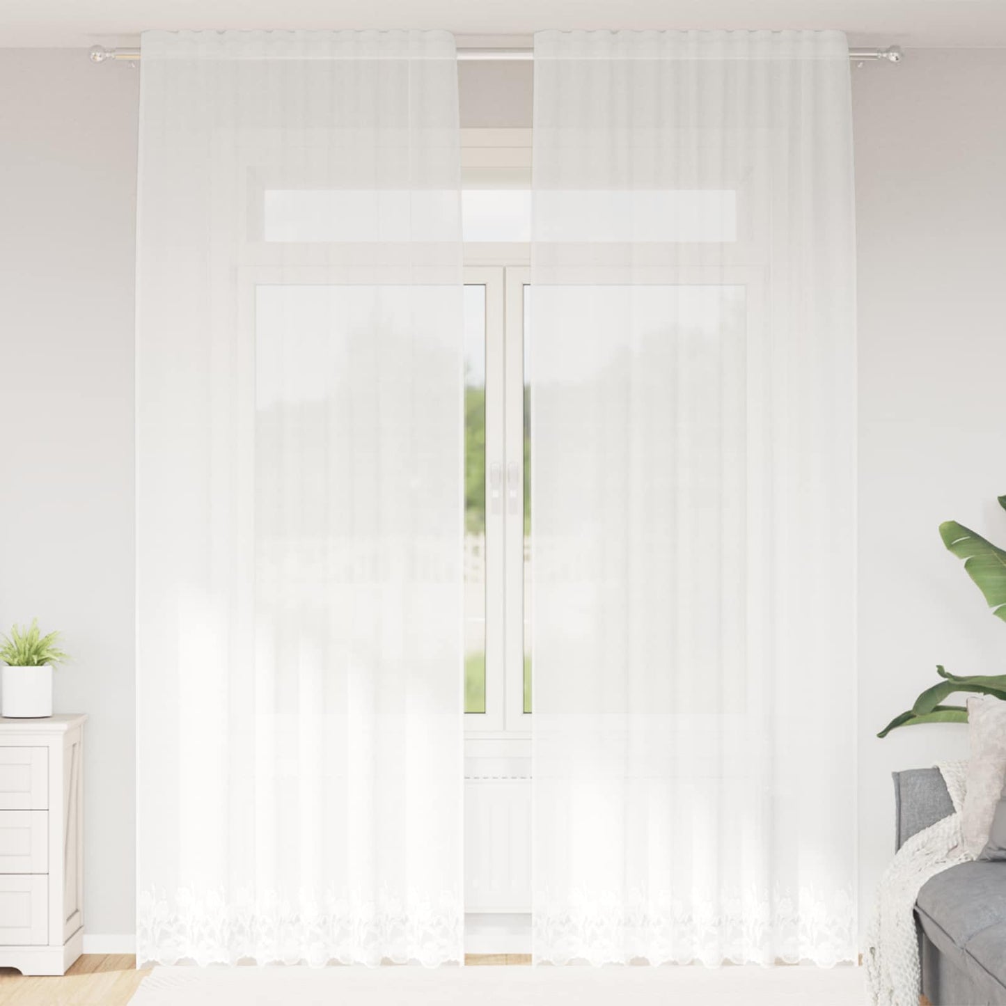 Tenda in Pizzo con tende Bianco 280 x 150 cm Poliestere