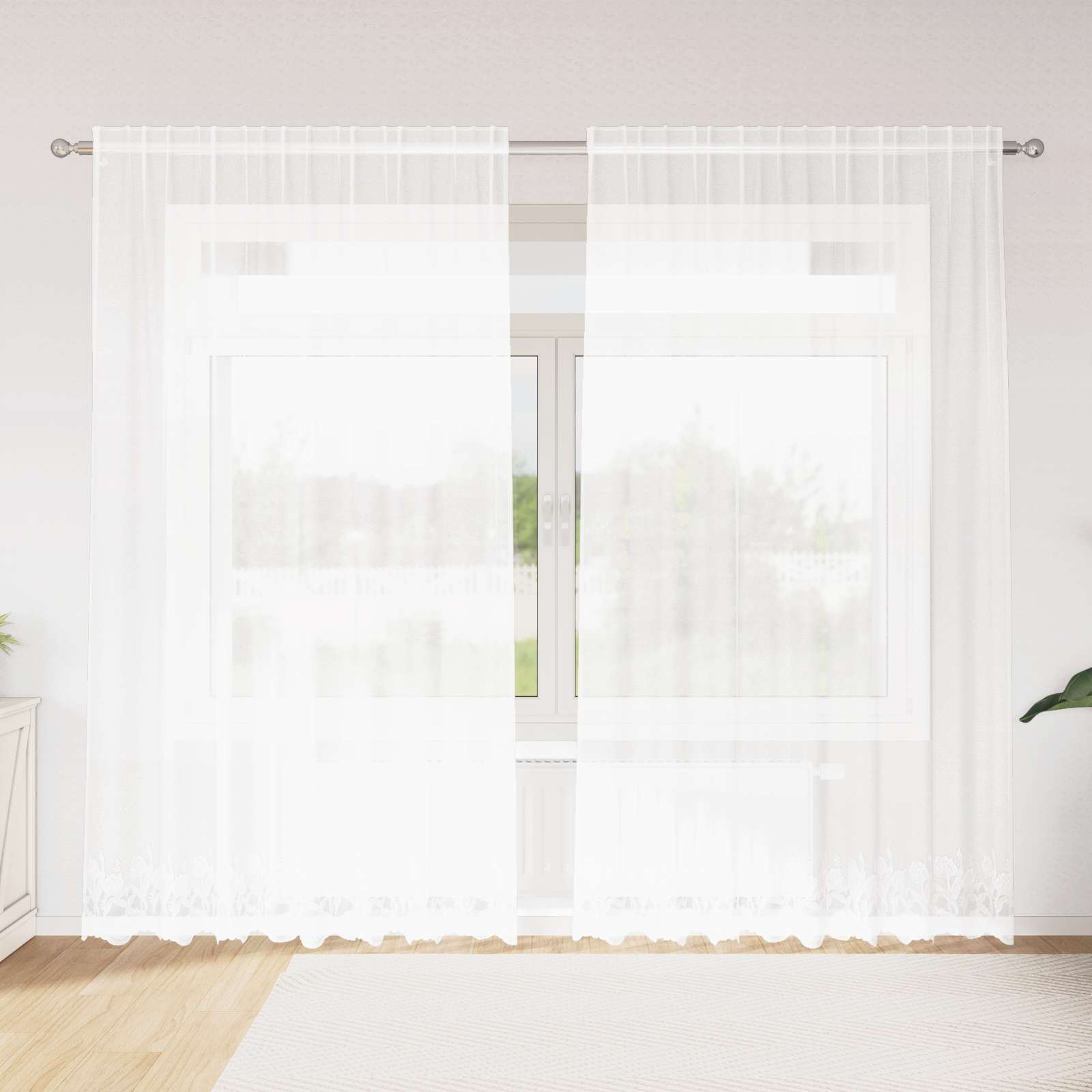 Tenda in Pizzo con tende Bianco 245 x 200 cm Poliestere | homemem39