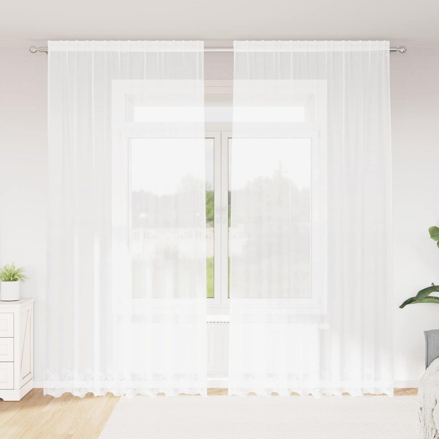 Tenda in Pizzo con tende Bianco 280 x 200 cm Poliestere | homemem39