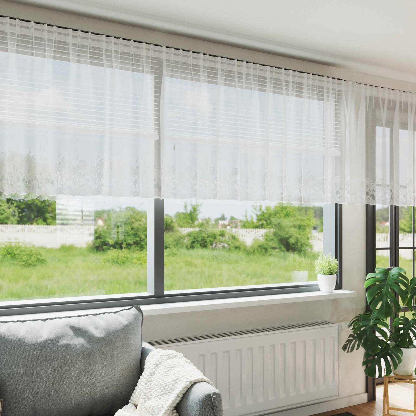 Tenda in Pizzo con tende Bianco 600 x 100 cm Poliestere | homemem39