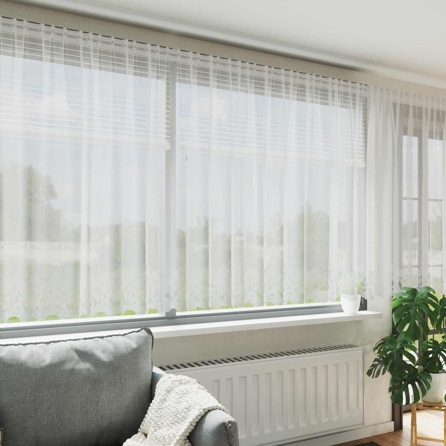 Tenda in Pizzo con tende Bianco 1200 x 140 cm Poliestere | homemem39