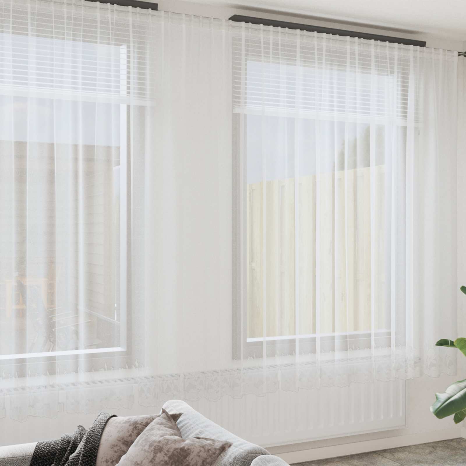 Tenda in Pizzo con tende Bianco 1200 x 280 cm Poliestere | homemem39