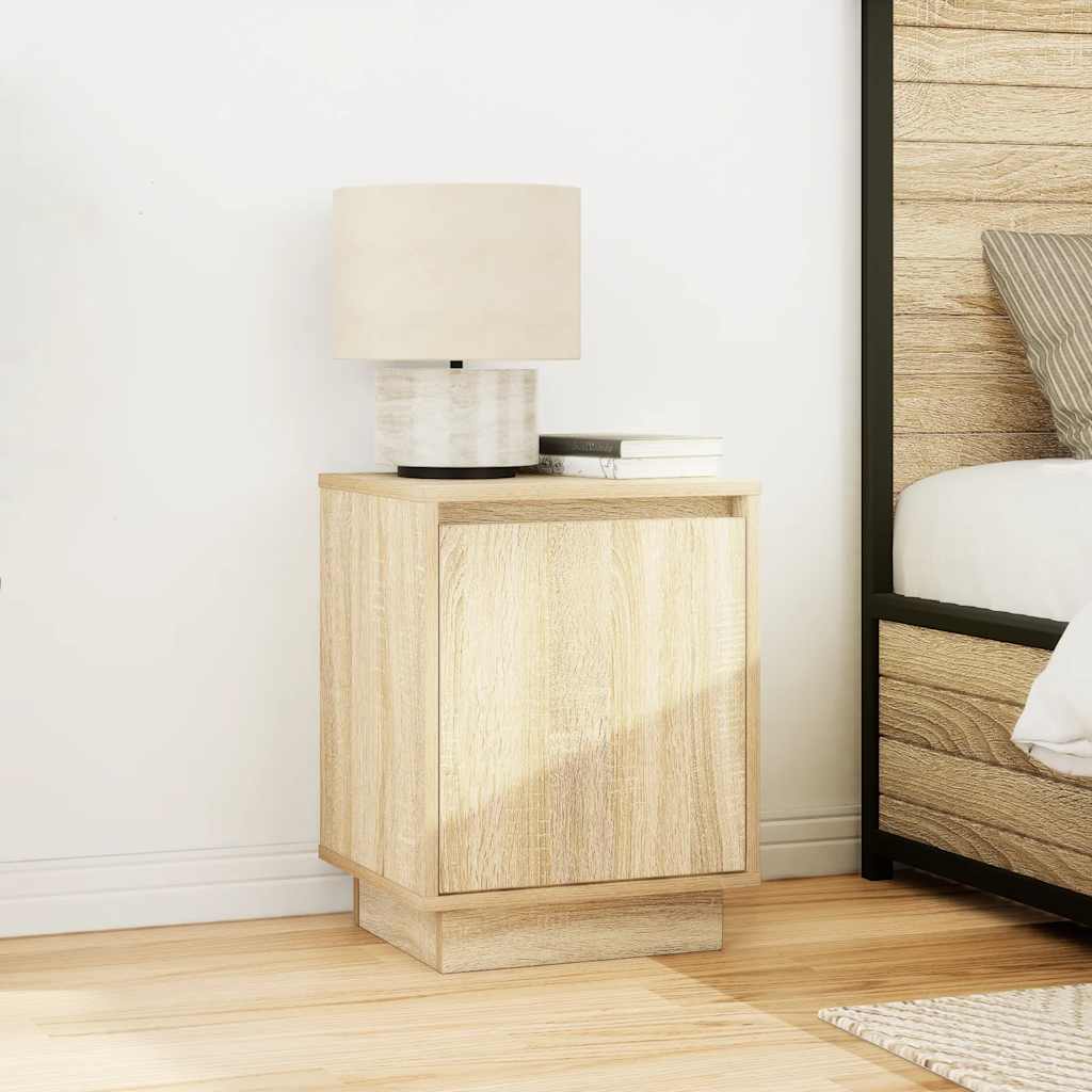 Comodino con Luci LED Rovere Sonoma 38x34x50 cm