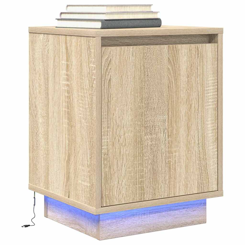 Comodino con Luci LED Rovere Sonoma 38x34x50 cm - homemem39