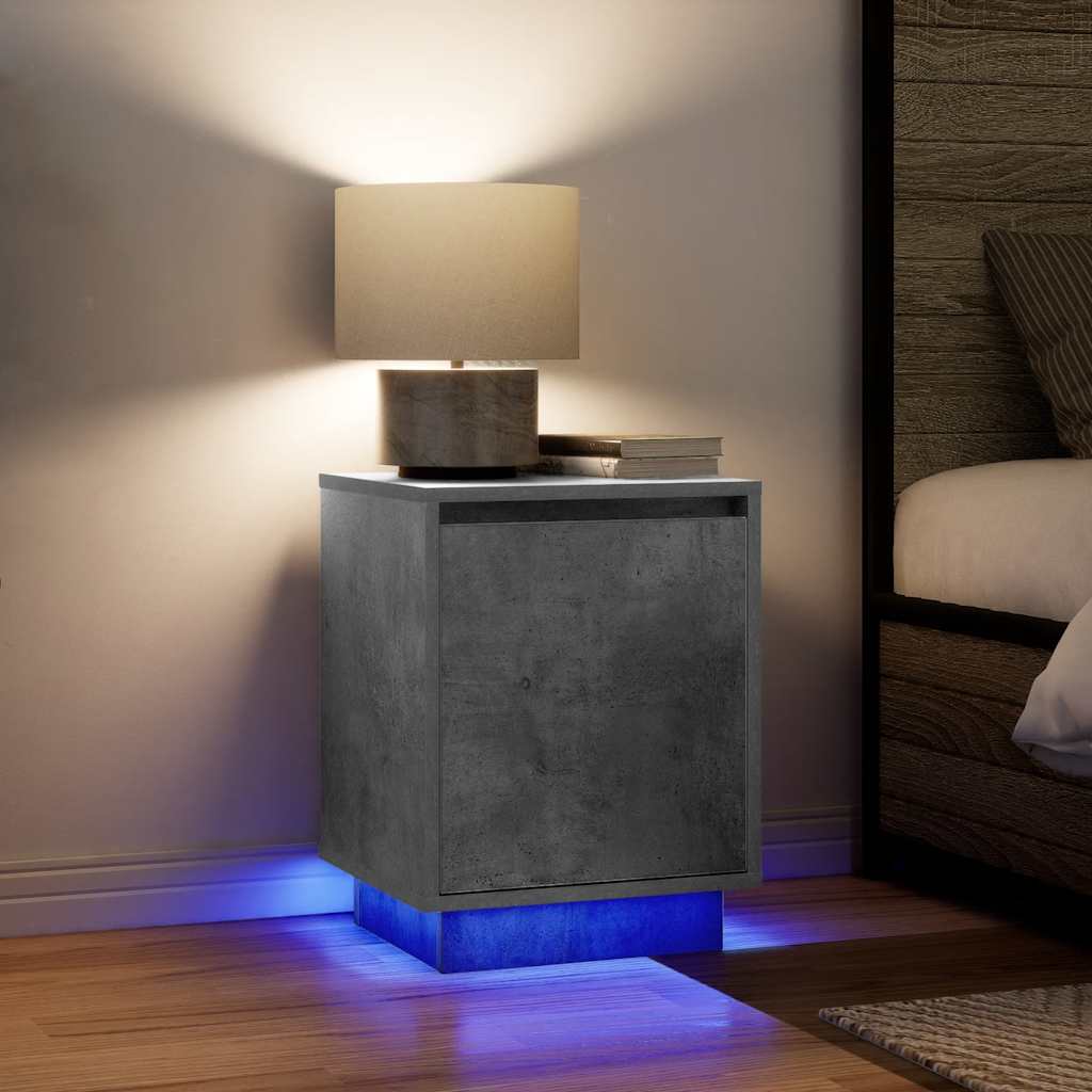 Comodino con Luci LED Grigio Cemento 38x34x50 cm - homemem39