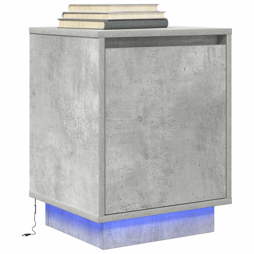 Comodino con Luci LED Grigio Cemento 38x34x50 cm - homemem39