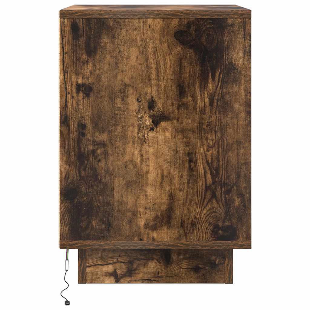 Comodino con Luci LED Rovere Fumo 38x34x50 cm