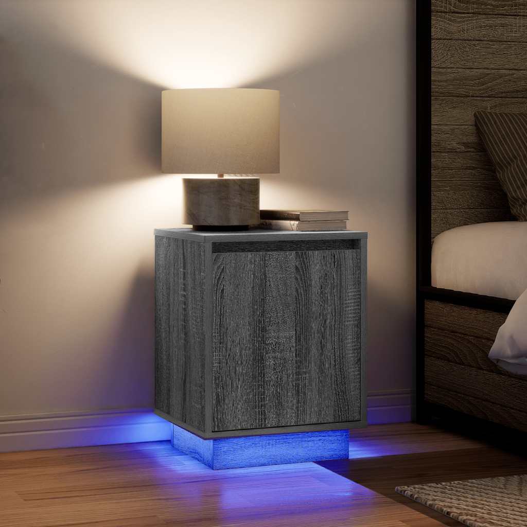 Comodino con Luci LED Grigio Sonoma 38x34x50 cm - homemem39
