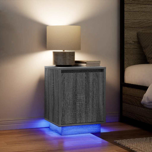 Comodini con Luci a LED 2 pz Grigio Sonoma 38x34x50 cm - homemem39