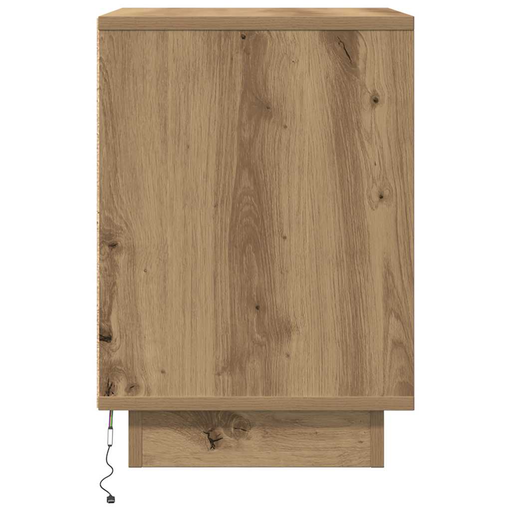Comodino con Luci LED Rovere Artigianale 38x34x50 cm - homemem39