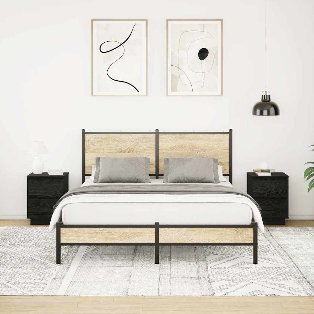 Comodini con Luci LED 2 pz Nero 38x34x50 cm - homemem39