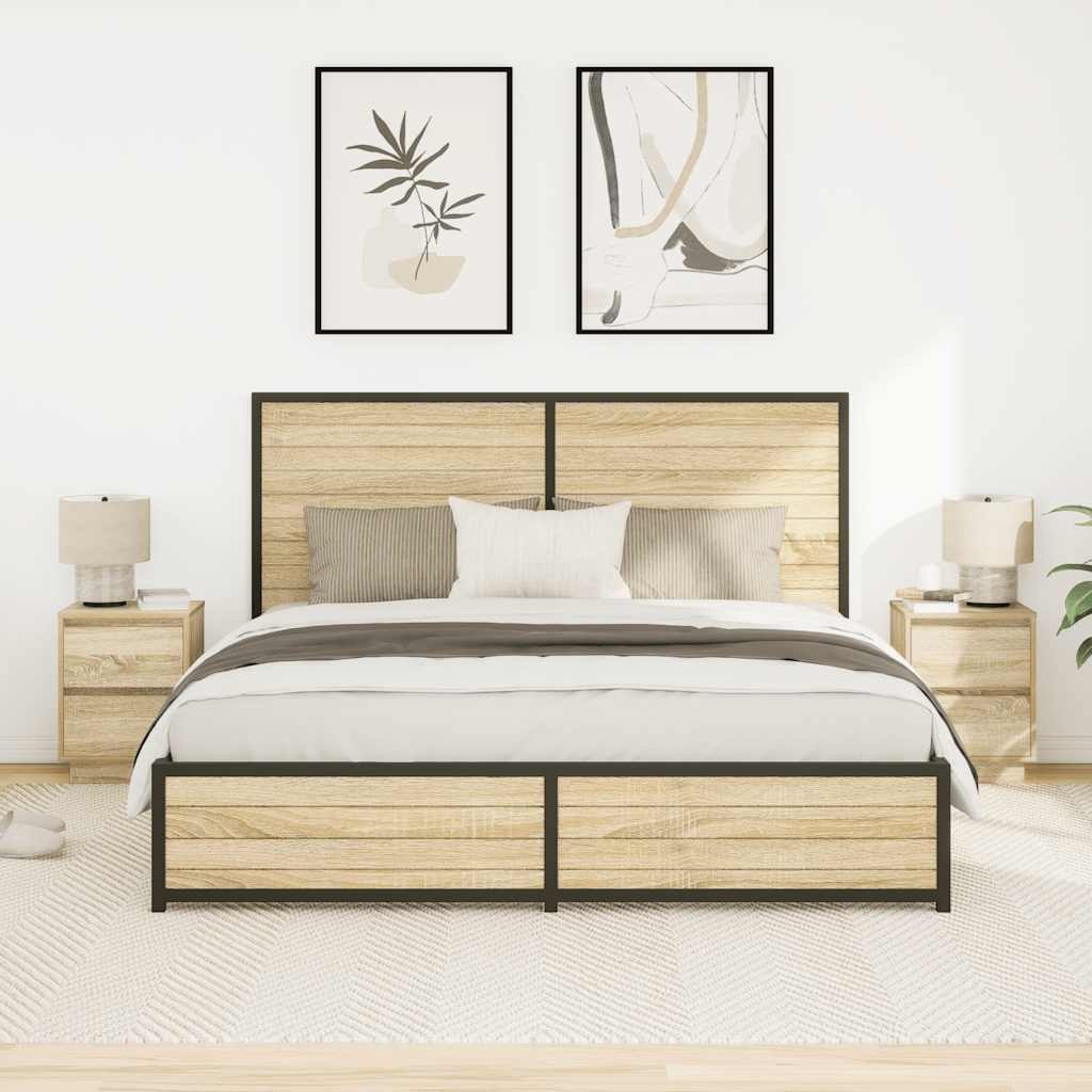 Comodini con Luci a LED 2 pz Rovere Sonoma 38x34x50 cm - homemem39