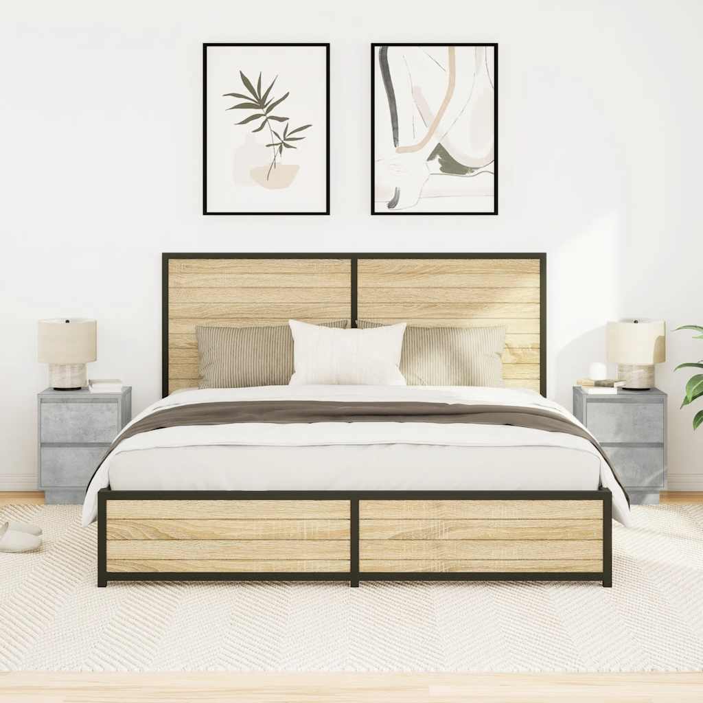 Comodini con Luci a LED 2 pz Grigio Cemento 38x34x50 cm - homemem39